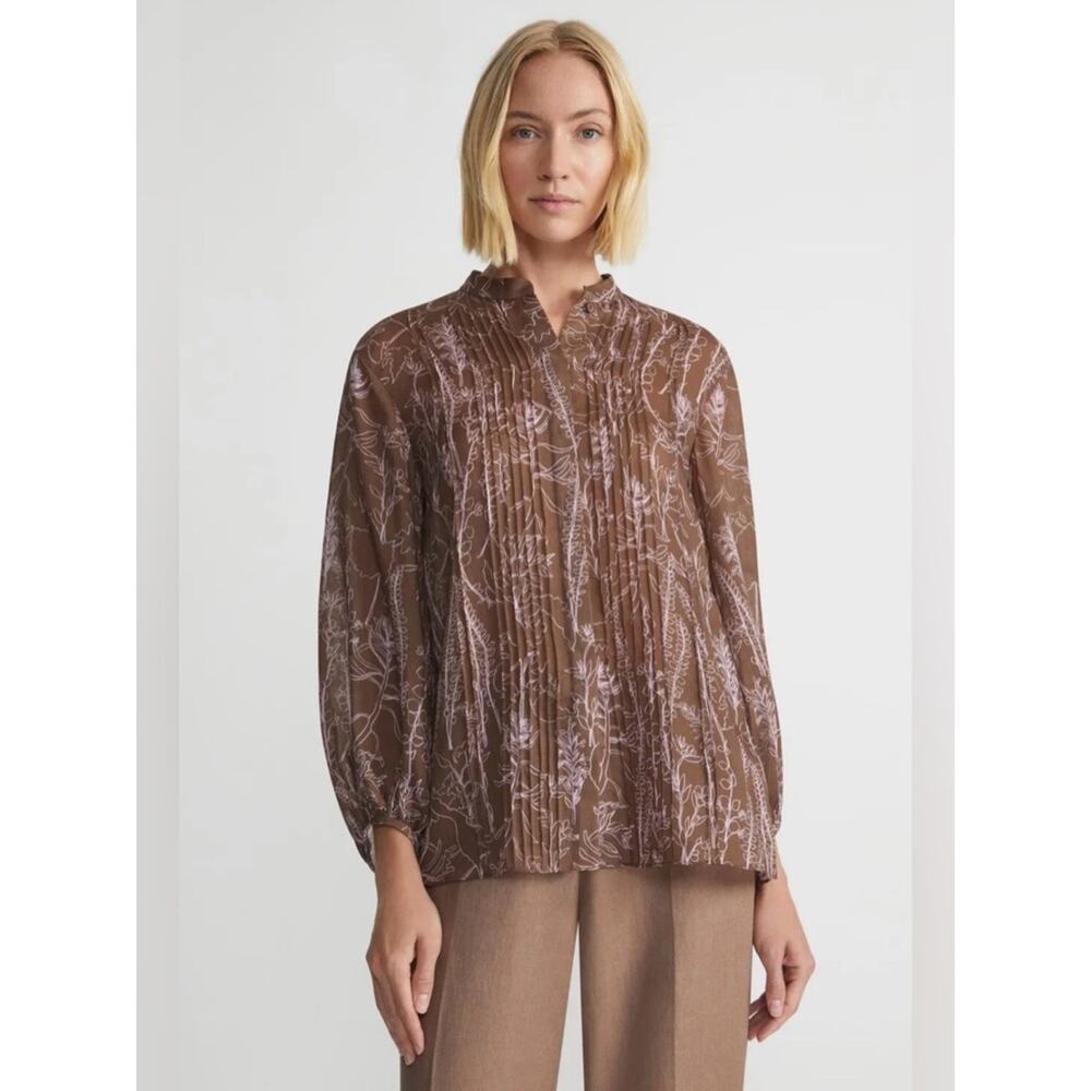 LAFAYETTE 148 NEW YORK Flora Print Sustainable Gemma Cloth Voile Pintuck Blouse